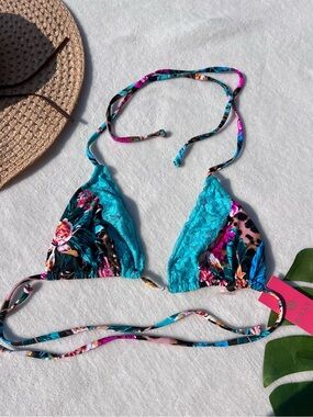 DOLL Swimwear Tropical Leopard Lace Triangle Bikini Top Large NWT